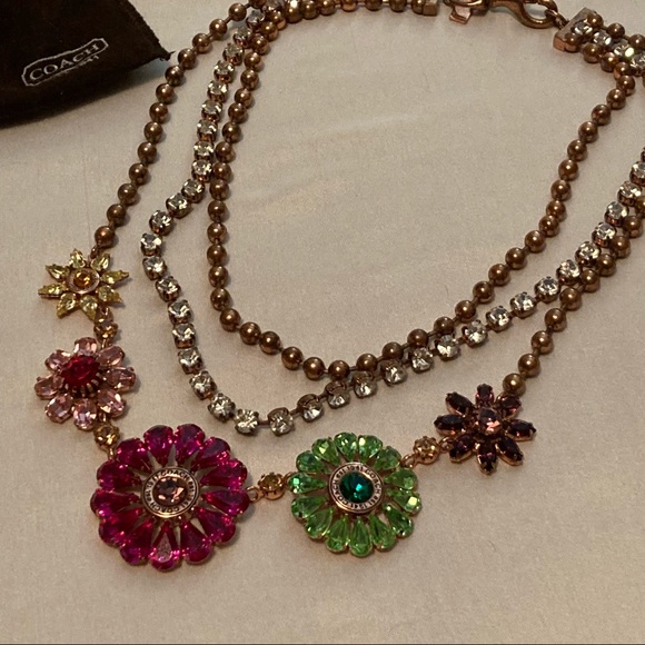 COACH Poppy Swarovski Crystal Flower 3 Strand Necklace 94584 - Picture 6 of 16